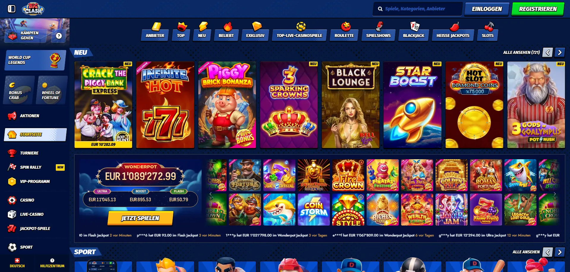 BigClash Casino Spieleauswahl &ndash; Slots und Tischspiele online